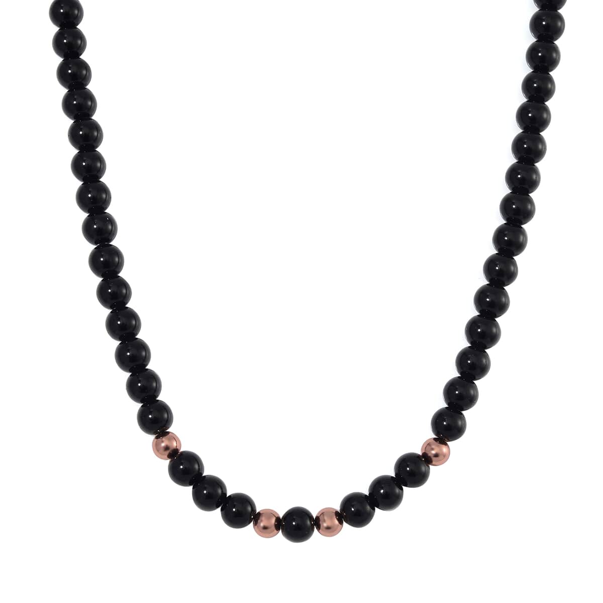 Black Obsidian Beaded Necklace 20 Inches in 14K RG Over Copper and Stainless Steel Lock 330.00 ctw image number 0