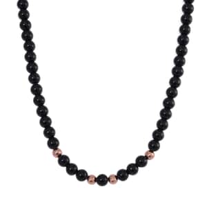 Black Obsidian Beaded Necklace 20 Inches in 14K RG Over Copper and Stainless Steel Lock 330.00 ctw