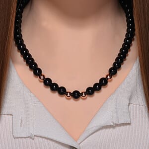 Black Obsidian Beaded Necklace 20 Inches in 14K RG Over Copper and Stainless Steel Lock 330.00 ctw
