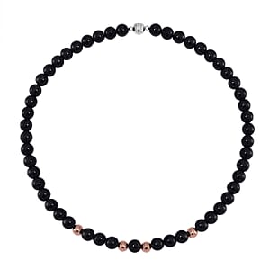 Black Obsidian Beaded Necklace 20 Inches in 14K RG Over Copper and Stainless Steel Lock 330.00 ctw