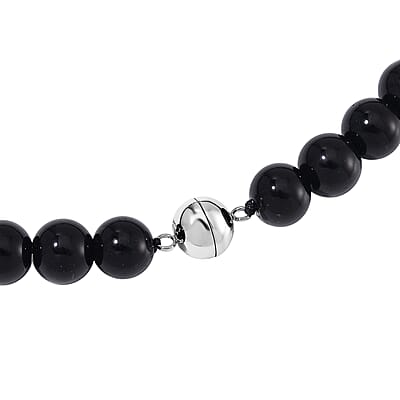 Black Obsidian Beaded Necklace 20 Inches in 14K RG Over Copper and Stainless Steel Lock 330.00 ctw