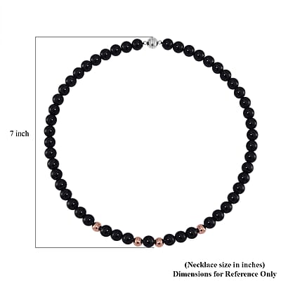 Black Obsidian Beaded Necklace 20 Inches in 14K RG Over Copper and Stainless Steel Lock 330.00 ctw