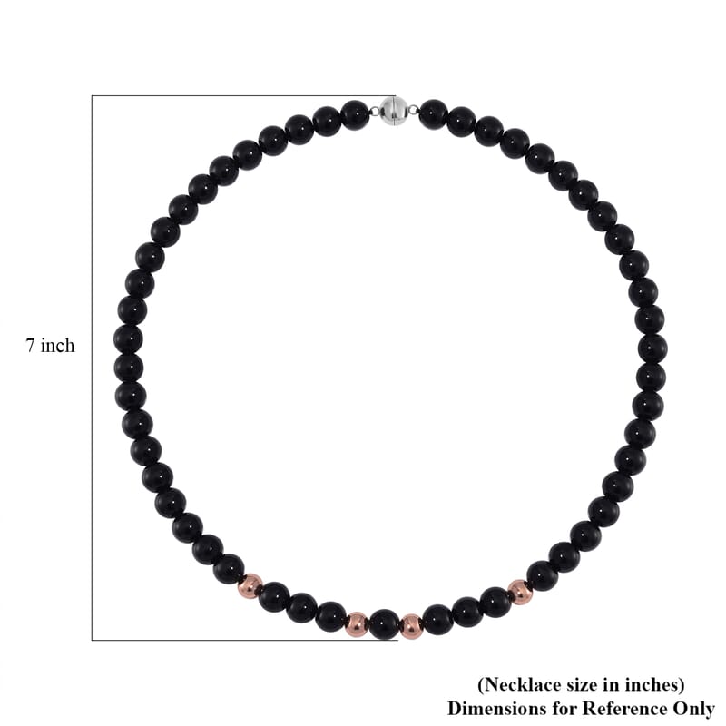 Black Obsidian Beaded Necklace 20 Inches in 14K RG Over Copper and Stainless Steel Lock 330.00 ctw