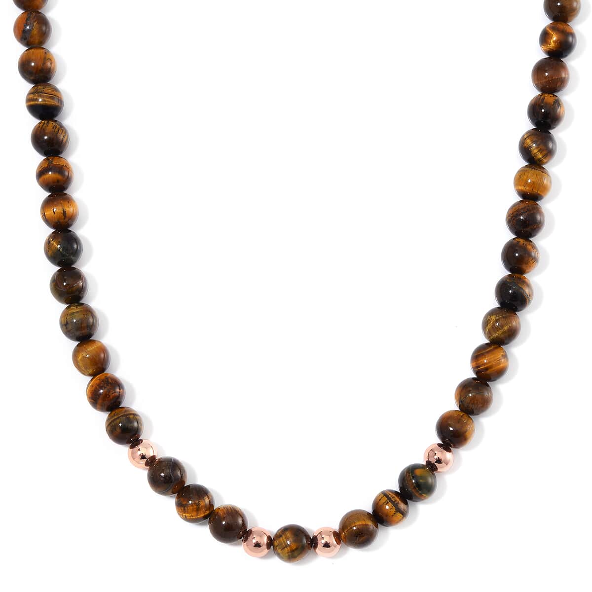 Tigers Yellow Eye Beaded Necklace 20 Inches in 14K RG Over Copper and Stainless Steel Lock 330.00 ctw image number 0