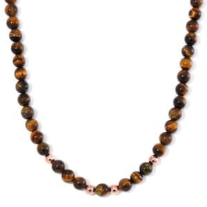 Tigers Yellow Eye Beaded Necklace 20 Inches in 14K RG Over Copper and Stainless Steel Lock 330.00 ctw