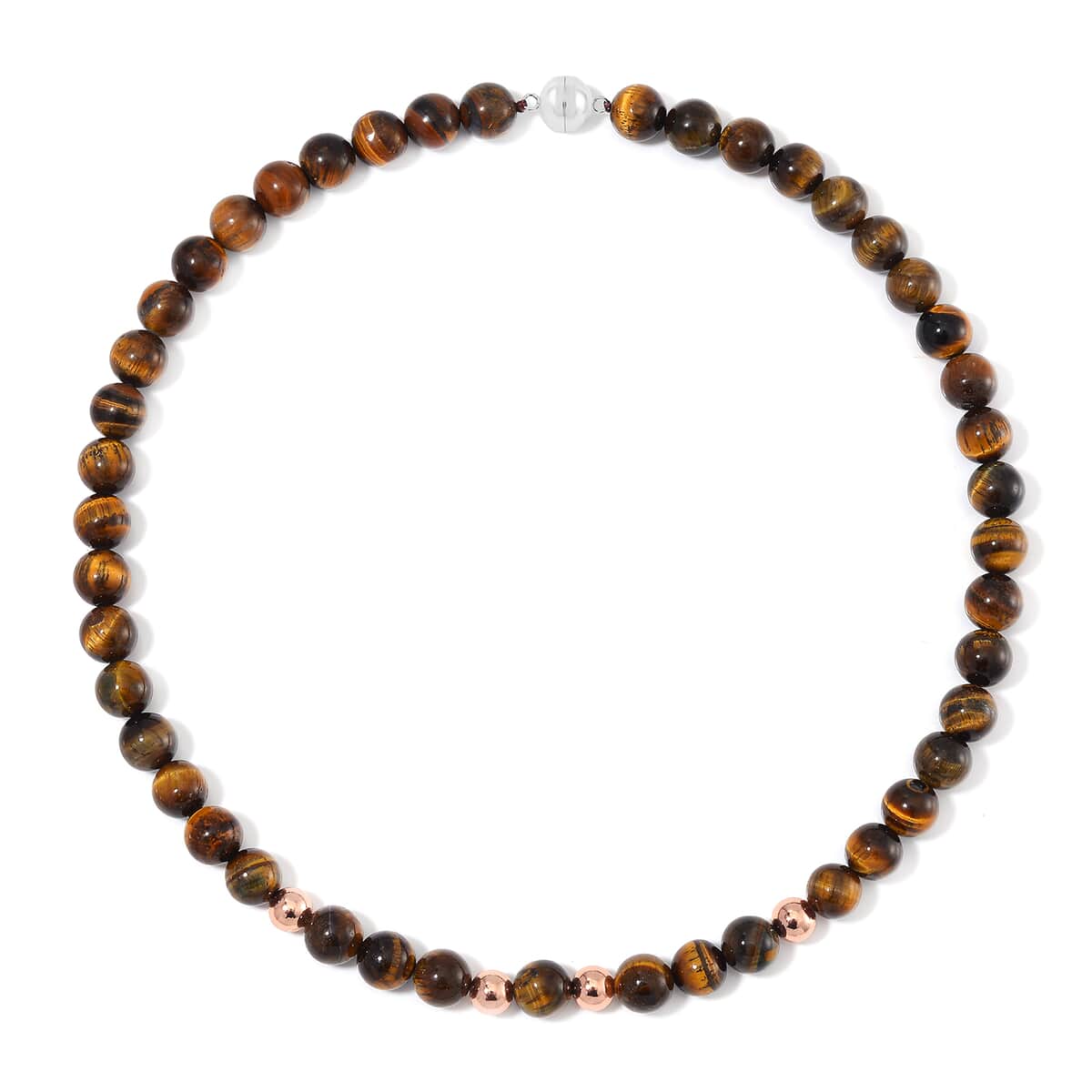 Tigers Yellow Eye Beaded Necklace 20 Inches in 14K RG Over Copper and Stainless Steel Lock 330.00 ctw image number 2