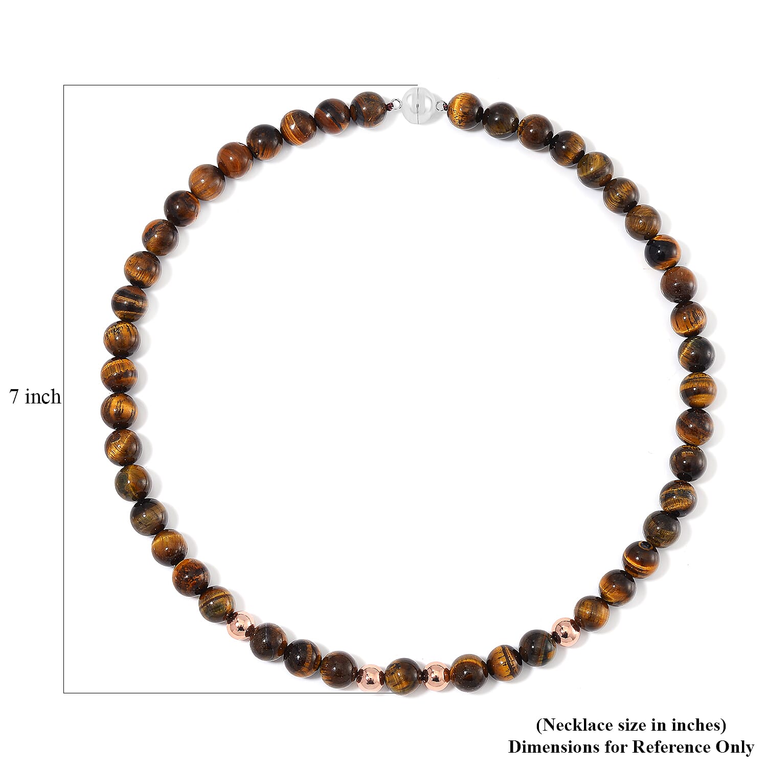 Tigers Yellow Eye Beaded Necklace 20 Inches in 14K RG Over Copper and Stainless Steel Lock 330.00 ctw