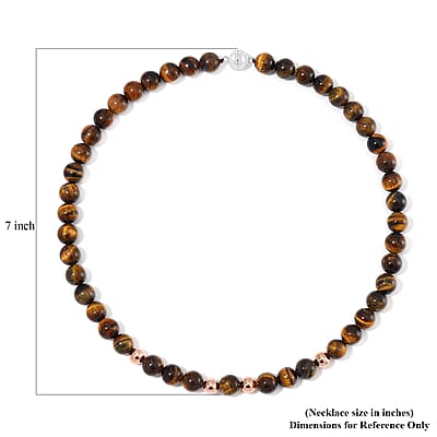Tigers Yellow Eye Beaded Necklace 20 Inches in 14K RG Over Copper and Stainless Steel Lock 330.00 ctw