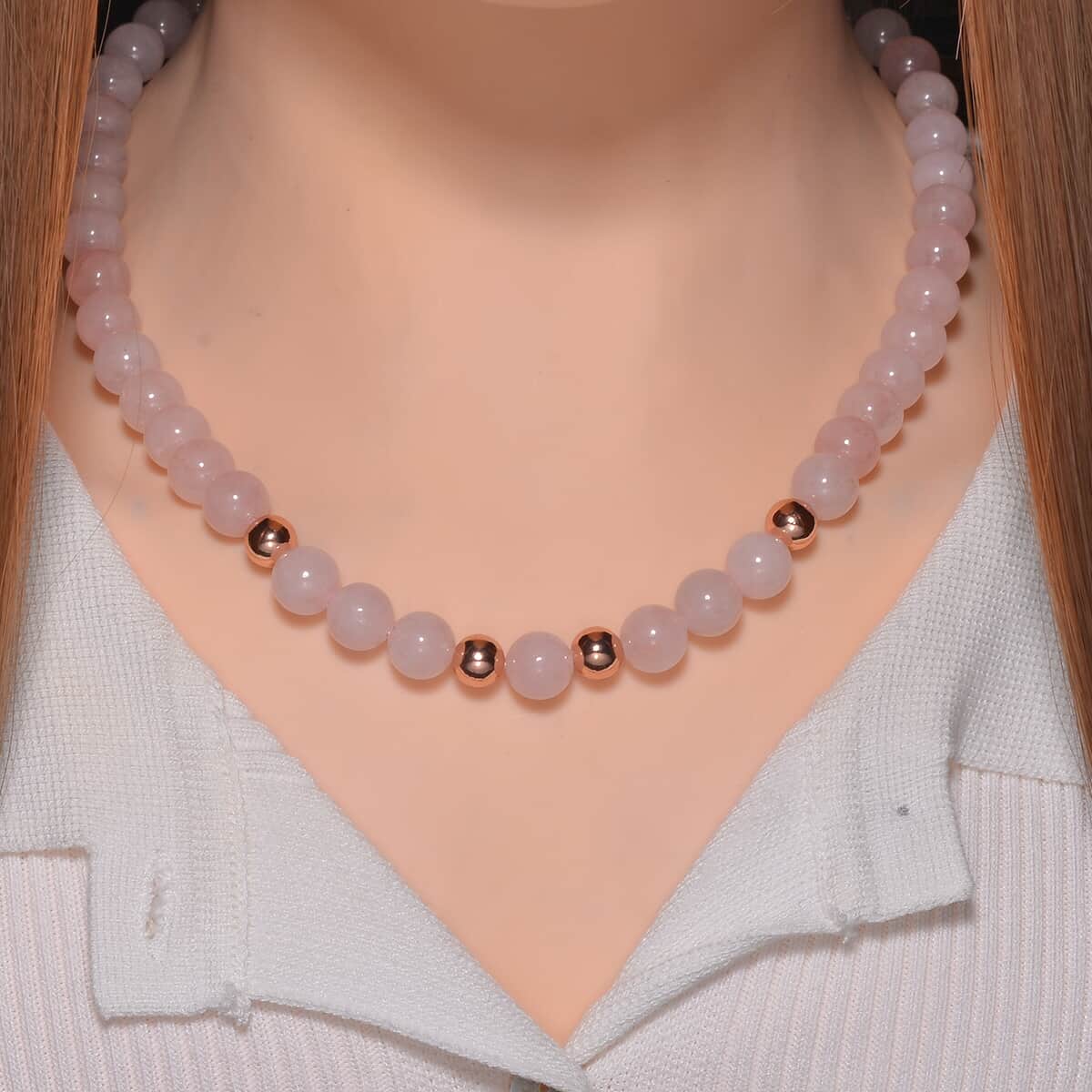 Galilea Rose Quartz Beaded Necklace 20 Inches in 14K RG Over Copper and Stainless Steel Lock 330.00 ctw image number 1