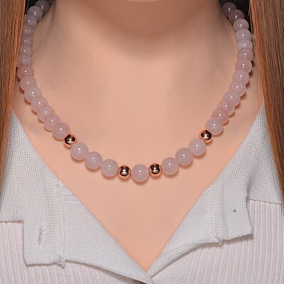 Galilea Rose Quartz Beaded Necklace 20 Inches in 14K RG Over Copper and Stainless Steel Lock 330.00 ctw