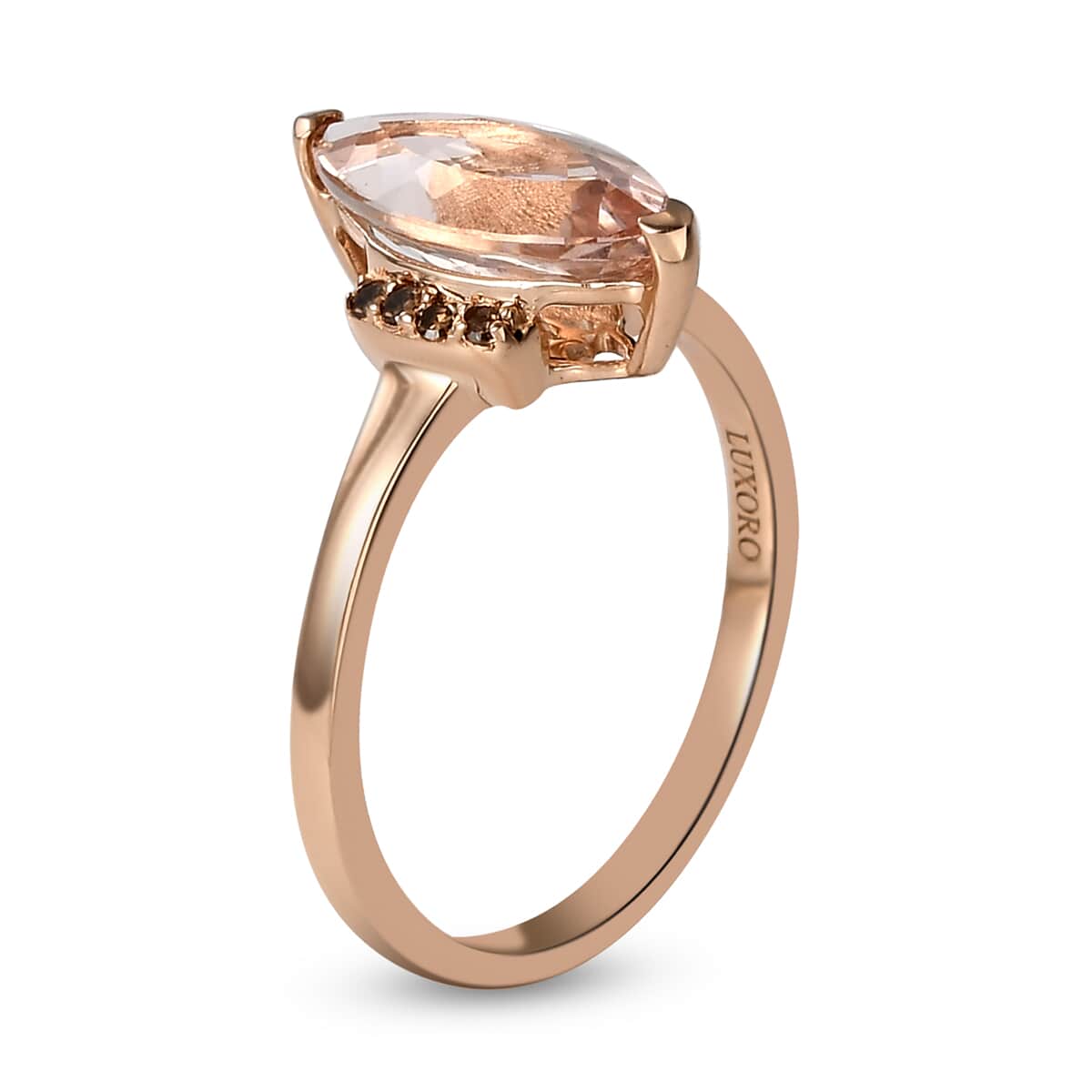 LUXORO 10K Rose Gold Premium Marropino Morganite and Natural Champagne Diamond Ring (Size 8.0) 2.40 Grams 1.75 ctw image number 3