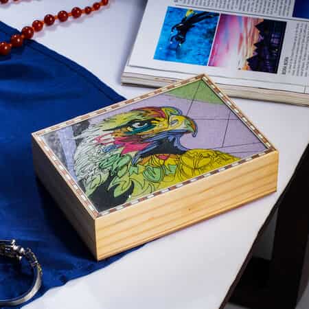 Original Gemstones Painted Jewellery Box with size 7x5x2 along with decorative  Wood Chips o Edges  image number 1