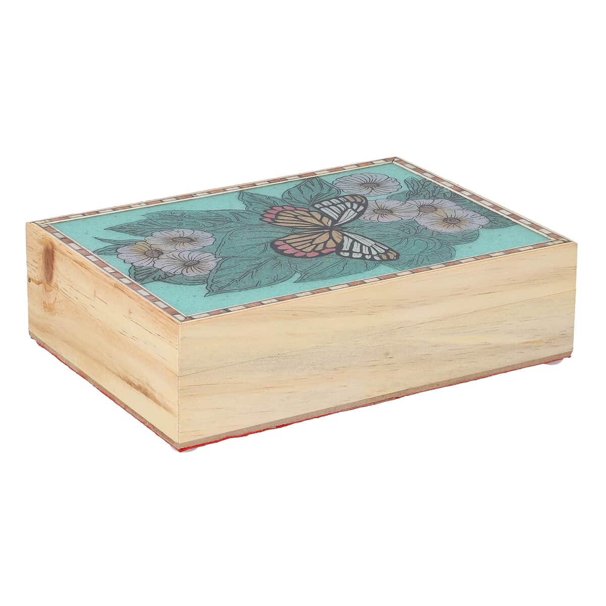 Multi Color Gemstone Butterfly Painting Wooden Jewelry Box image number 0