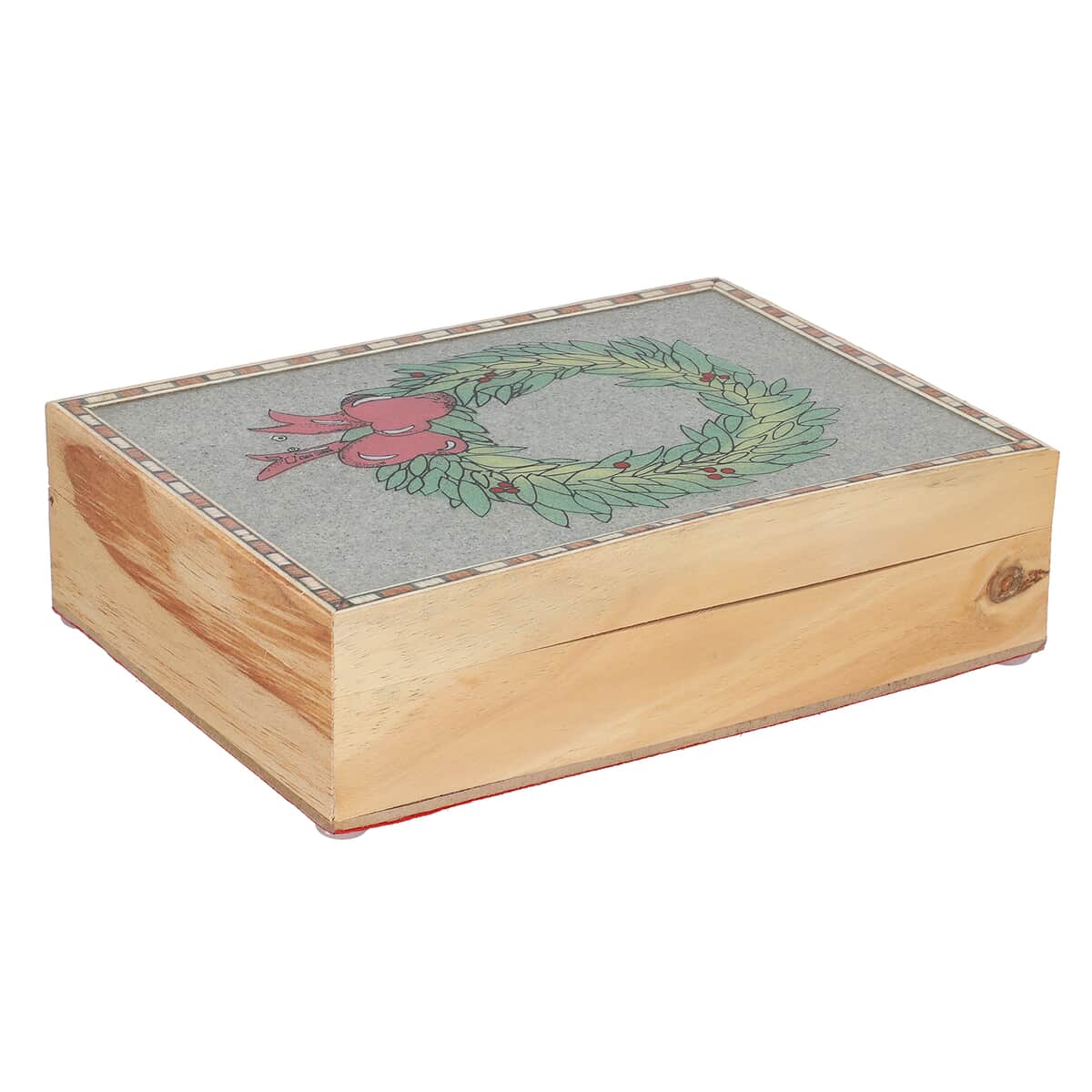 Multi Color Gemstone Christmas Wreath Painting Wooden Jewelry Box image number 0