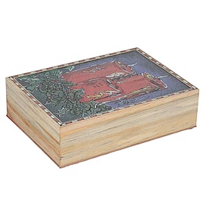 Multi Color Gemstone Christmas Holly and Candles Painting Wooden Jewelry Box