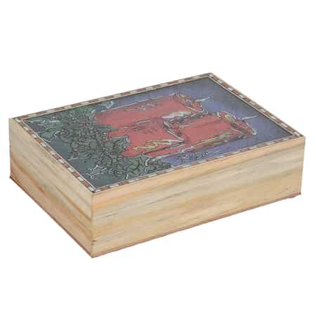 Multi Color Gemstone Christmas Holly and Candles Painting Wooden Jewelry Box image number 0