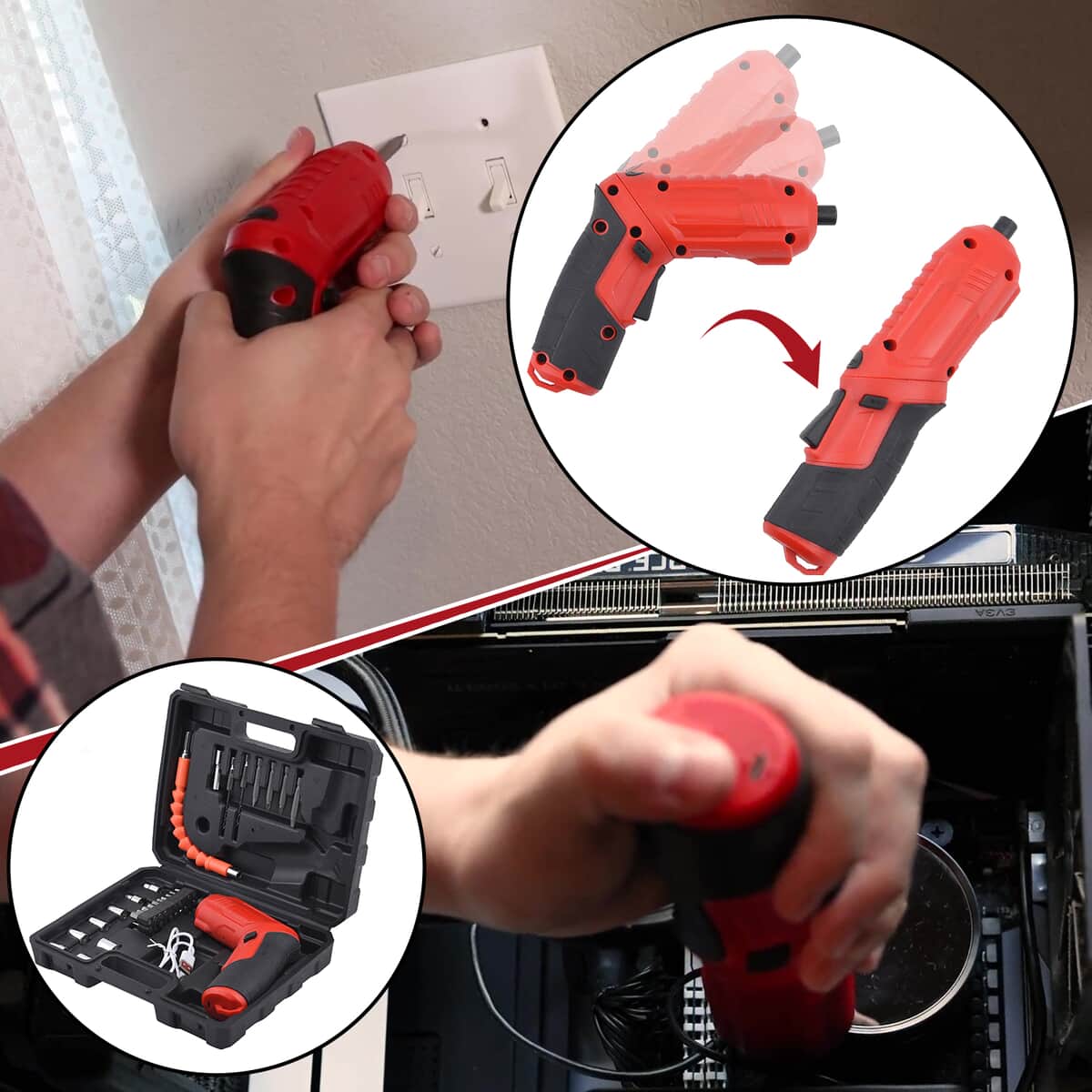 Electric USB Rechargeable Battery-Operated Cordless, Multipurpose Screwdriver Set With 44 Pieces Accessories, Screw Gun Handle, LED Light, Reversing Switch image number 1