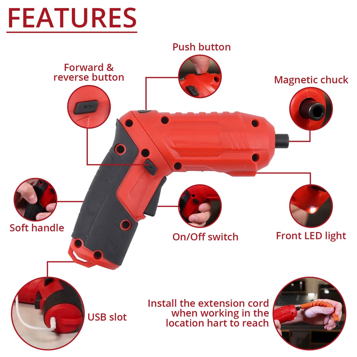Electric USB Rechargeable Battery-Operated Cordless, Multipurpose Screwdriver Set With 44 Pieces Accessories, Screw Gun Handle, LED Light, Reversing Switch image number 2