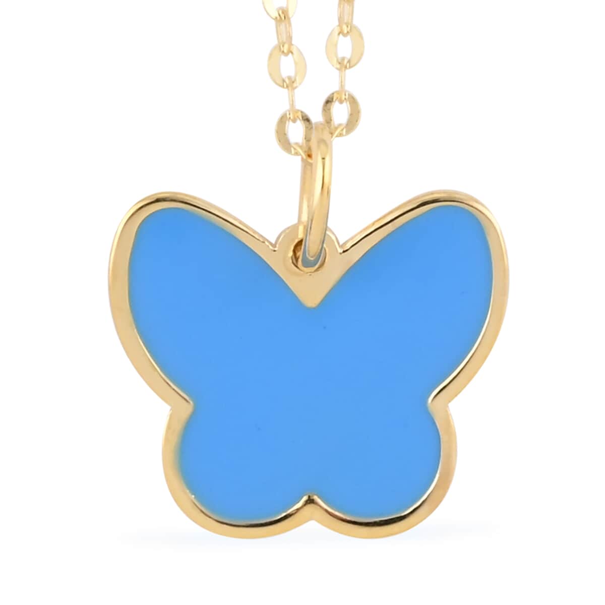Maestro Gold Collection Italian 10K Yellow Gold 2mm Teal Enameled Butterfly Necklace 18 Inches image number 0
