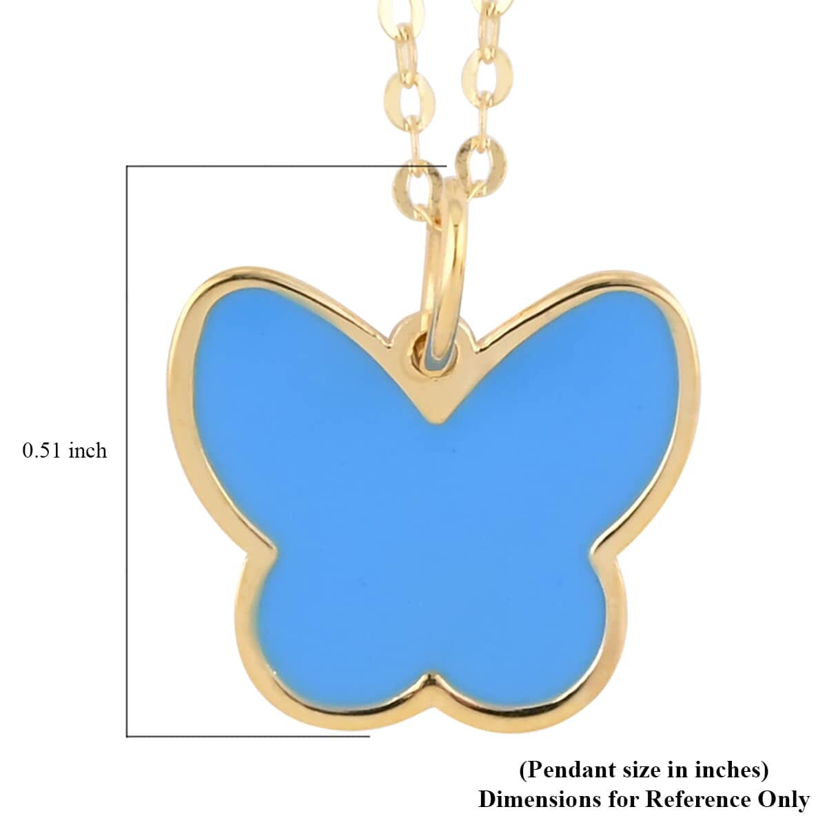 Maestro Gold Collection Italian 10K Yellow Gold 2mm Blue Enameled Butterfly Necklace 18 Inches image number 5
