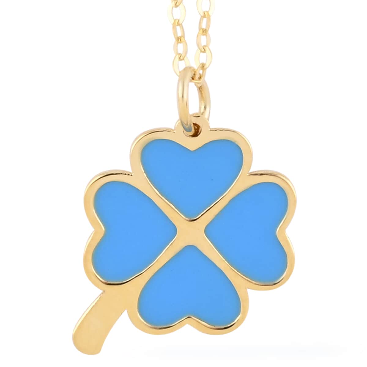 Maestro Gold Collection Italian 10K Yellow Gold 2mm Blue Enameled 4 Leaf Clover Necklace 18 Inches 1.15 Grams image number 0