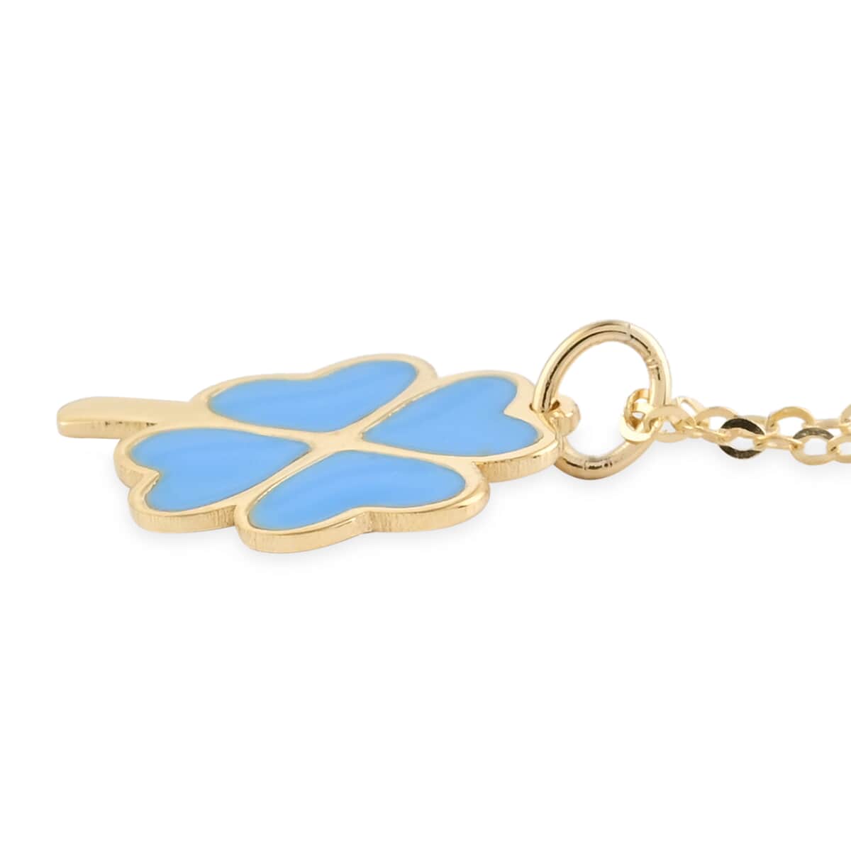 Maestro Gold Collection Italian 10K Yellow Gold 2mm Blue Enameled 4 Leaf Clover Necklace 18 Inches 1.15 Grams image number 3