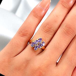 Tanzanite 1.58 ctw Fancy Ring in Vermeil Yellow Gold Over Sterling Silver (Size 5.5)