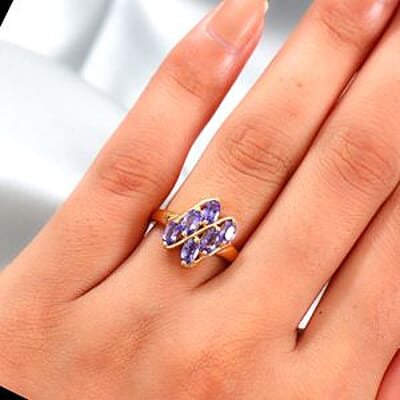 Tanzanite 1.58 ctw Fancy Ring in Vermeil Yellow Gold Over Sterling Silver (Size 5.5)