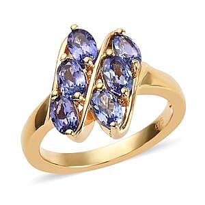 Tanzanite 1.58 ctw Fancy Ring in Vermeil Yellow Gold Over Sterling Silver (Size 5.5)