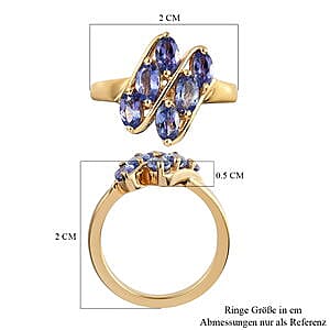 Tanzanite 1.58 ctw Fancy Ring in Vermeil Yellow Gold Over Sterling Silver (Size 5.5)