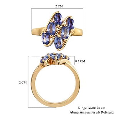 Tanzanite 1.58 ctw Fancy Ring in Vermeil Yellow Gold Over Sterling Silver (Size 5.5)