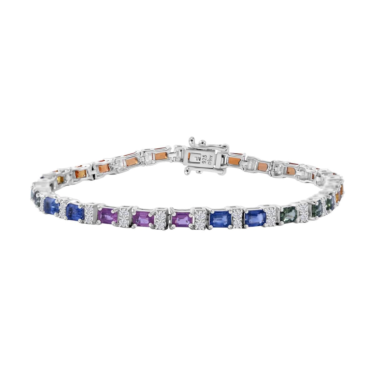 Multi Sapphire and Moissanite 9.15 ctw Rainbow Cascade Bracelet in Rhodium Over Sterling Silver (6.50 In) image number 0