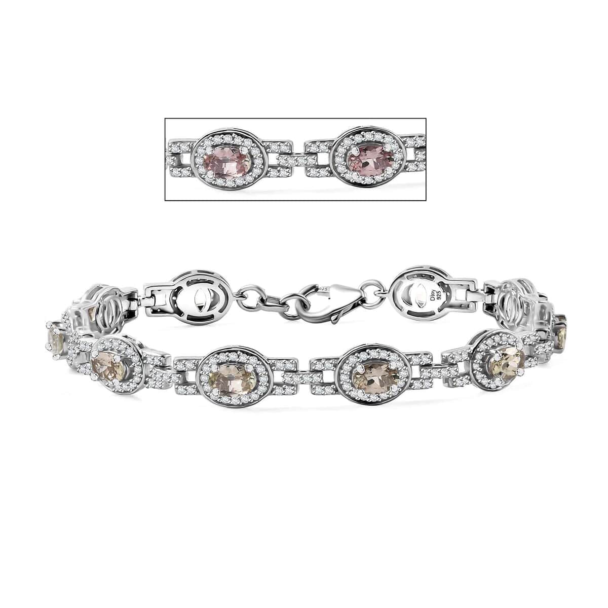 AAA Turkizite and Moissanite 7.20 ctw Art and Deco Bracelet in Rhodium Over Sterling Silver (7.25 In) image number 0