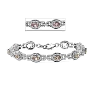 AAA Turkizite and Moissanite 7.20 ctw Art and Deco Bracelet in Rhodium Over Sterling Silver (7.25 In)