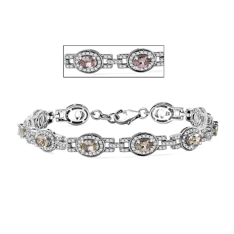 D'Joy AAA Turkizite and Moissanite 7.20 ctw Art and Deco Bracelet in Rhodium Over Sterling Silver (7.25 In)