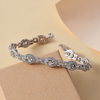 D'Joy AAA Turkizite and Moissanite 7.20 ctw Art and Deco Bracelet in Rhodium Over Sterling Silver (7.25 In)