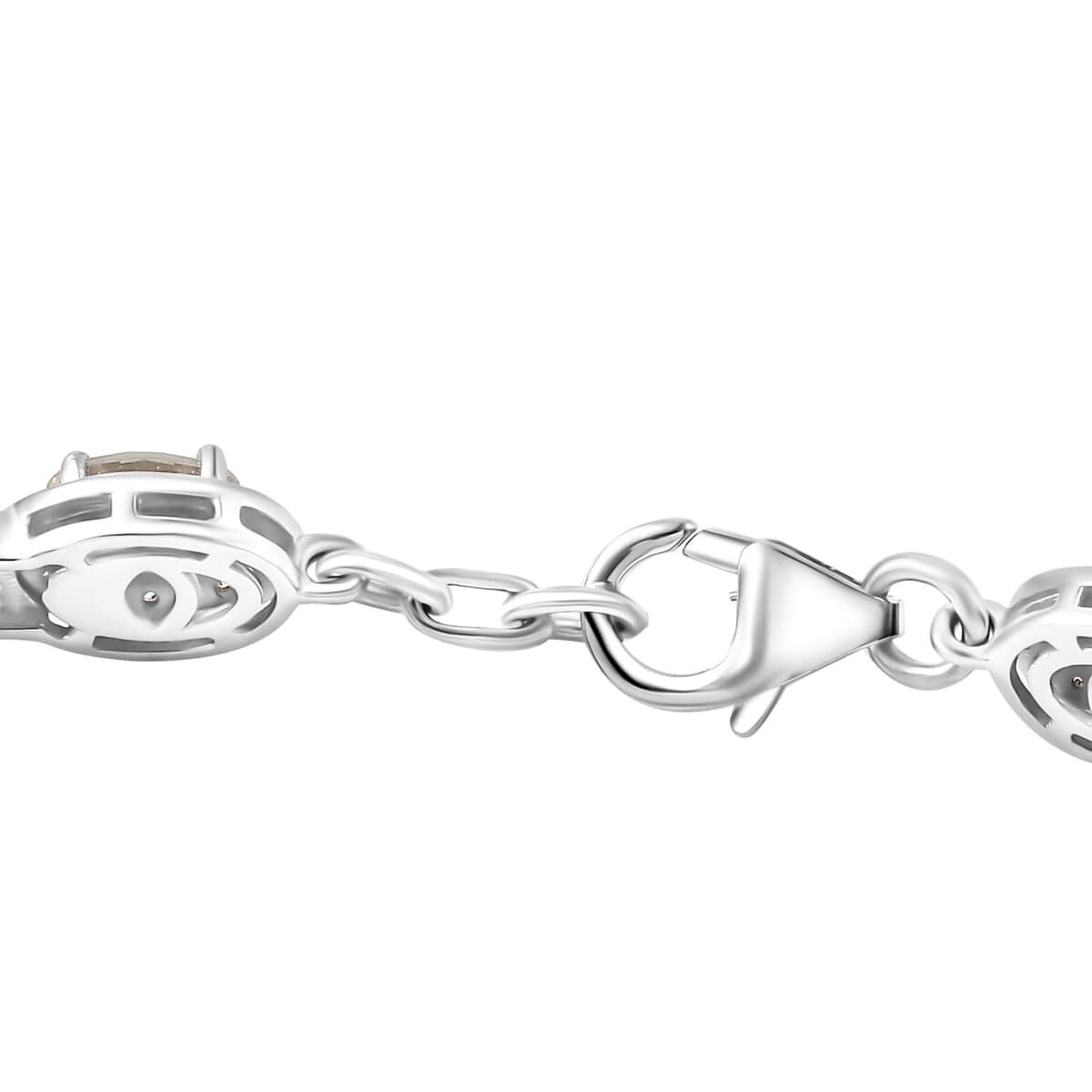 AAA Turkizite and Moissanite 7.20 ctw Art and Deco Bracelet in Rhodium Over Sterling Silver (7.25 In) image number 3