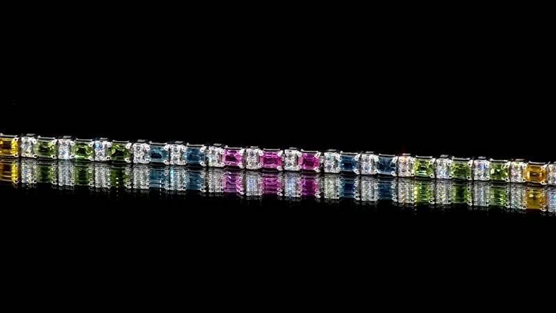 Multi Sapphire, Moissanite Rainbow Cascade Bracelet in Rhodium Over Sterling Silver (6.50 In) 9.15 ctw