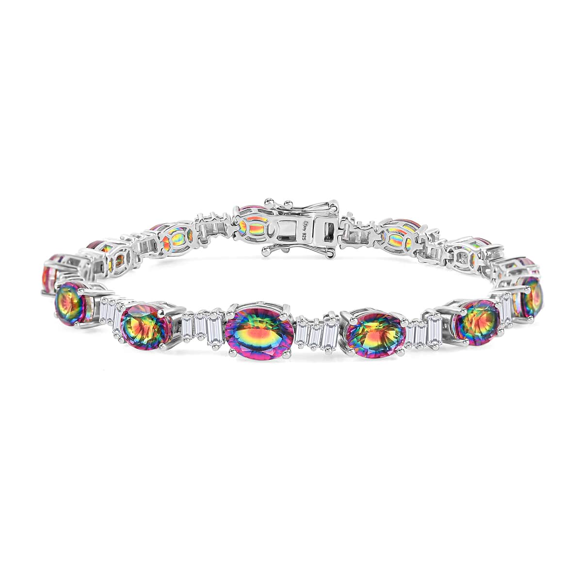 Nebula Quartz Doublet and Moissanite 19.60 ctw Art Deco Bracelet in Rhodium Over Sterling Silver (7.25 In) image number 0