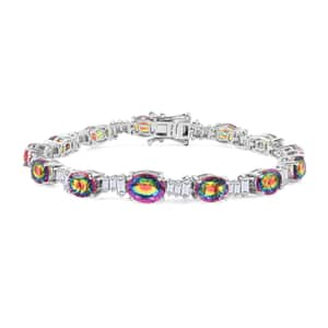 Nebula Quartz Doublet and Moissanite 19.60 ctw Rainbow Magic Bracelet in Rhodium Over Sterling Silver (7.25 In)