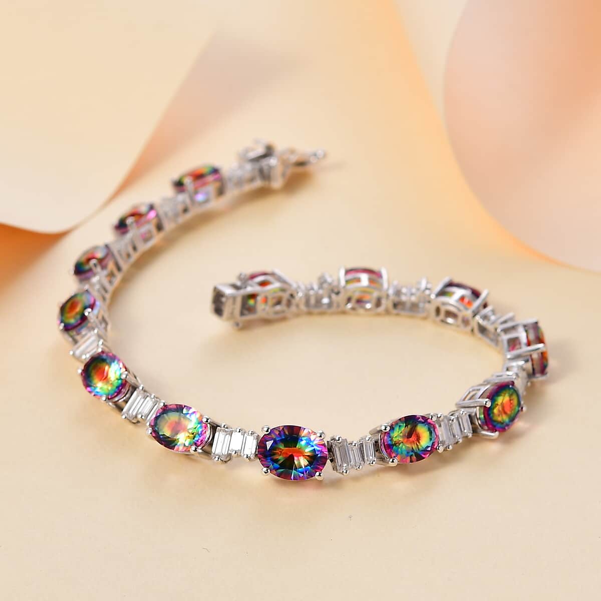 Nebula Quartz Doublet and Moissanite 19.60 ctw Art Deco Bracelet in Rhodium Over Sterling Silver (7.25 In) image number 1