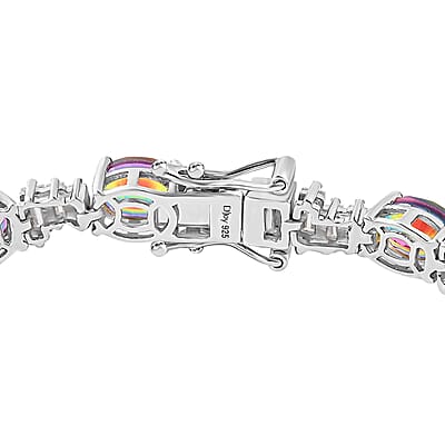 D'Joy Nebula Quartz Doublet and Moissanite 19.60 ctw Rainbow Magic Bracelet in Rhodium Over Sterling Silver (7.25 In)