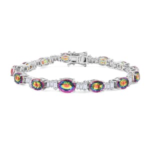 Nebula Quartz Doublet and Moissanite 18.25 ctw Art Deco Bracelet in Rhodium Over Sterling Silver (6.50 In)