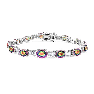 D'Joy Nebula Quartz Doublet and Moissanite 21.75 ctw Art Deco Bracelet in Rhodium Over Sterling Silver (8.00 In)