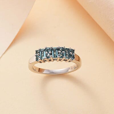 D'Joy Pirineu Lagoon Tourmaline 0.90 ctw Ring in Rhodium Over Sterling Silver (Size 6.0)