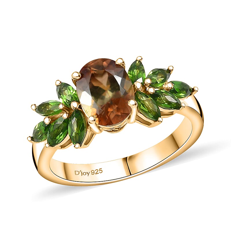 Jenipapo Andalusite and Chrome Diopside 2.20 ctw Autumn Forest Ring in 18K Vermeil Yellow Gold Over Sterling Silver (Size 10.0)