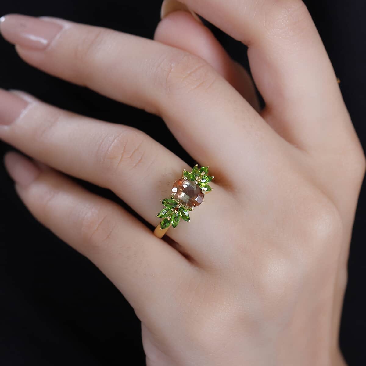 Jenipapo Andalusite and Chrome Diopside 2.20 ctw Autumn Forest Ring in 18K Vermeil Yellow Gold Over Sterling Silver (Size 10.0) image number 1