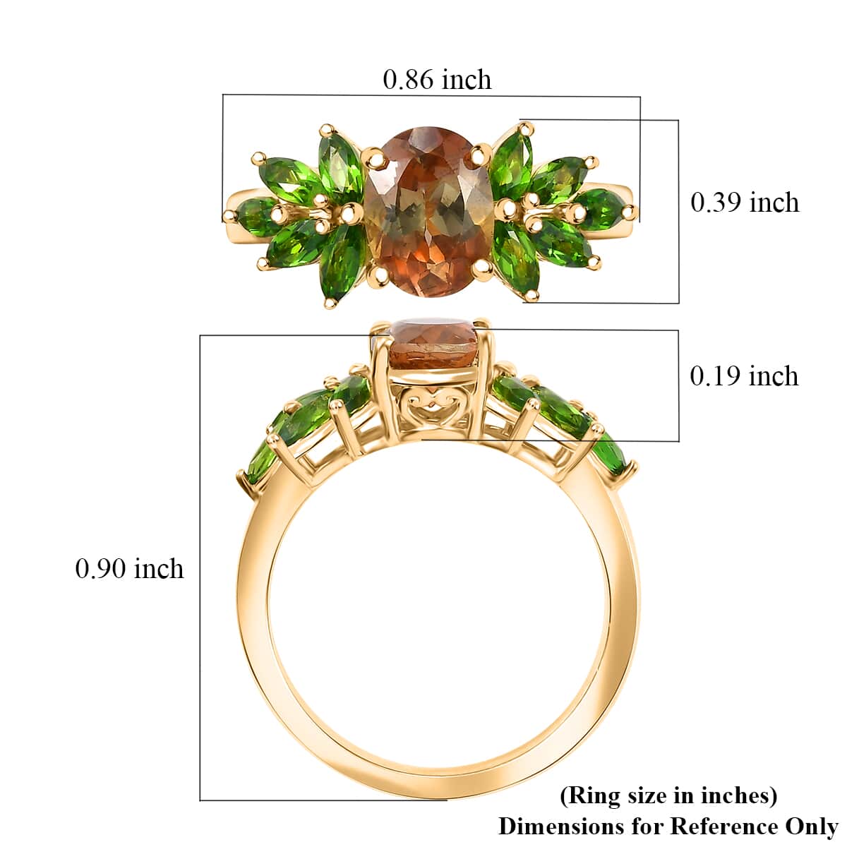 Jenipapo Andalusite and Chrome Diopside 2.20 ctw Autumn Forest Ring in 18K Vermeil Yellow Gold Over Sterling Silver (Size 7.0) image number 1