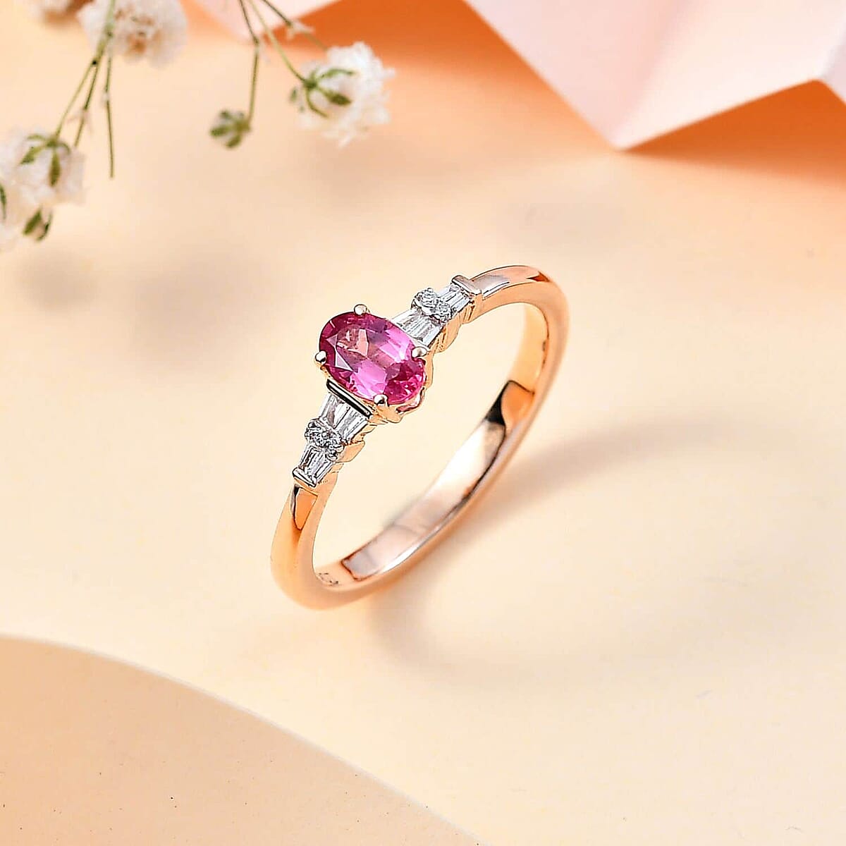 AAA Mahenge Spinel and G-H I2 Diamond 0.60 ctw Modern Glamour Ring in 10K Rose Gold (Size 7.5) image number 1