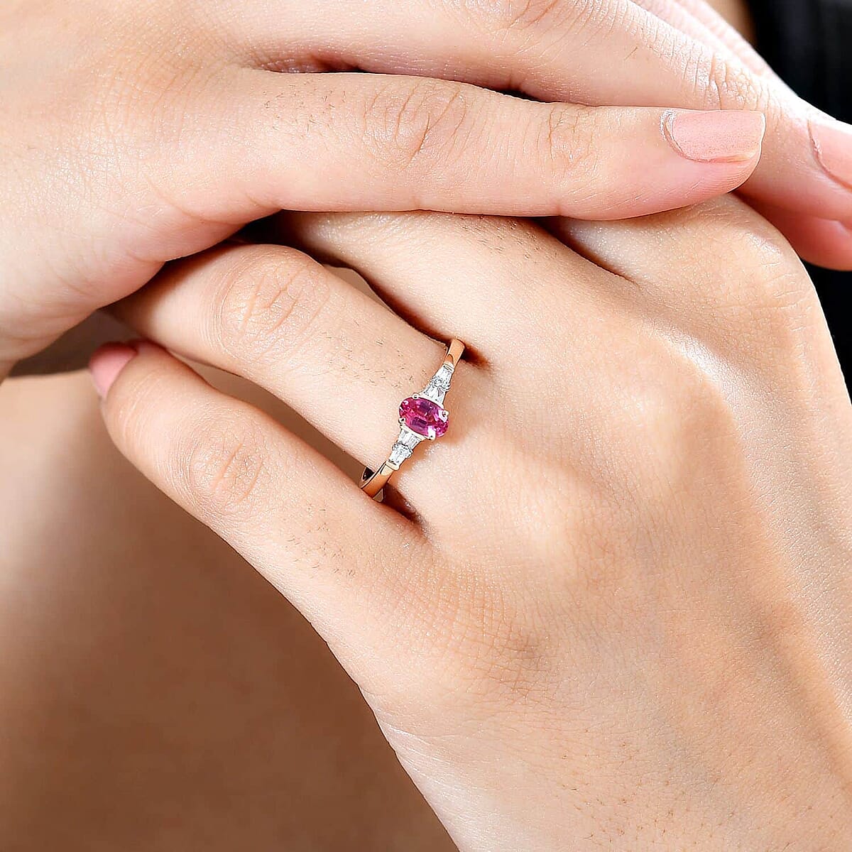AAA Mahenge Spinel and G-H I2 Diamond 0.60 ctw Modern Glamour Ring in 10K Rose Gold (Size 7.5) image number 2